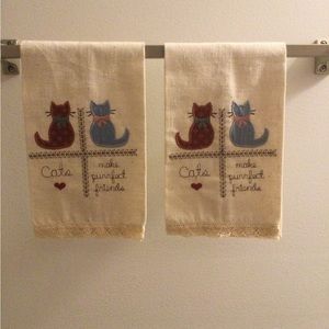NWOT Cats Make Purrfect Friends Linen Hand Towels